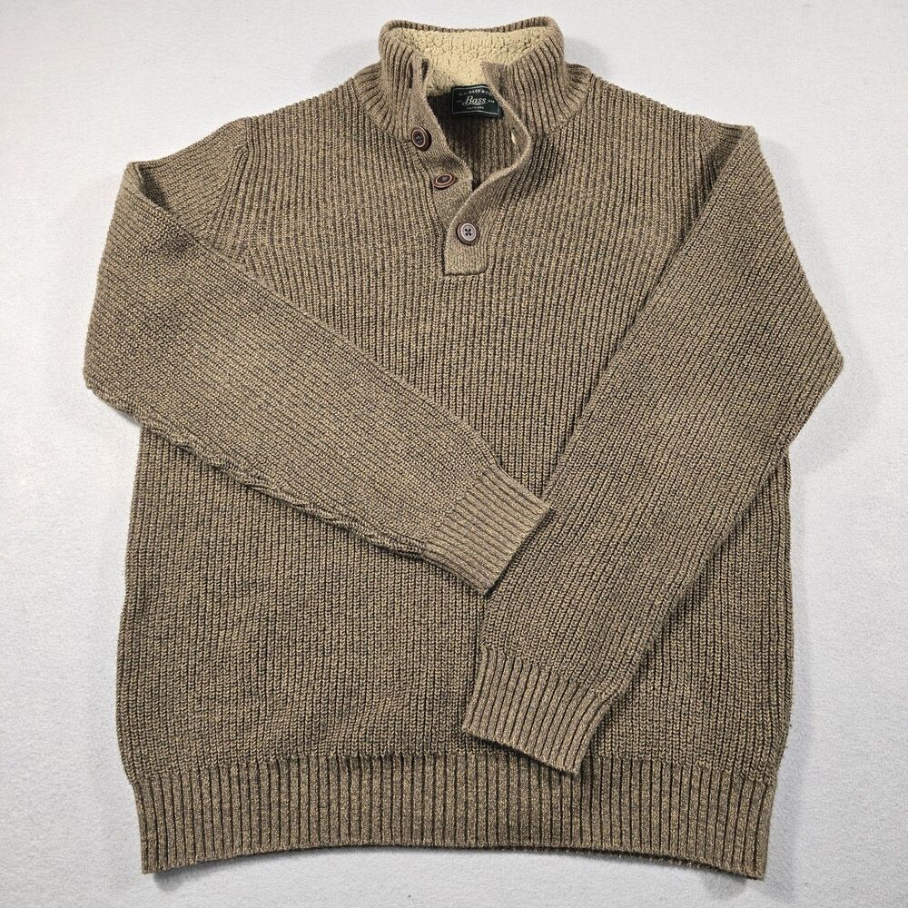 G.H. Bass & Co. Men's Large Brown 1/4 Button Mock Neck Pullover Knit Sweater